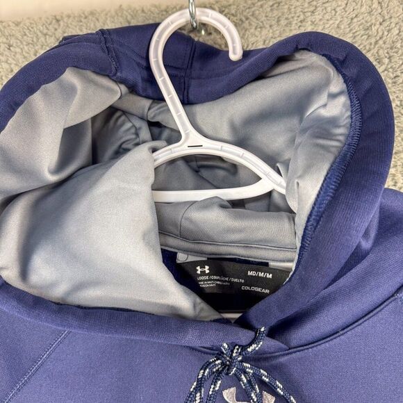 Under Armour LA Hoodie Mens Medium‎ Blue Loose Coldgear Outdoor Sweatshirt Gym - Picture 3 of 12
